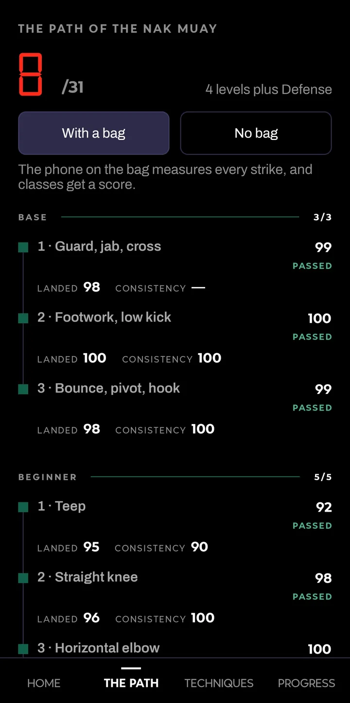The Path: the classes level by level, each with its grade.